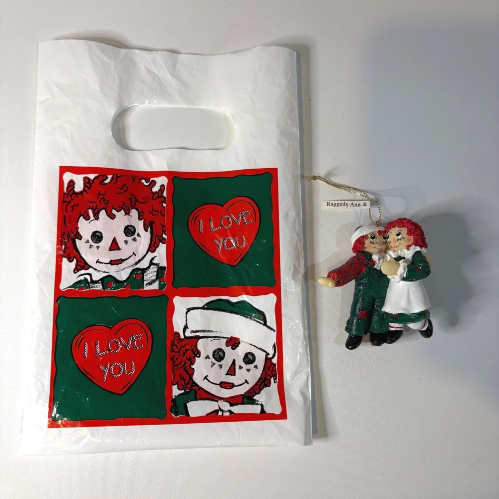 Vtg 1998 Raggedy Ann and Andy Christmas Ornament Target Gift Bag Simon Schuster